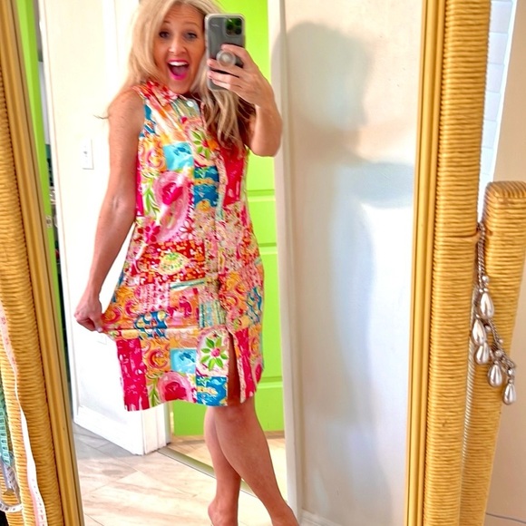 Palm Lily,Made in Turkey!Colorful Floral Dress,EUC,Button-Front,Stretch Size 12P - Picture 5 of 9